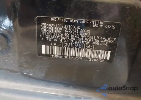 2015 Subaru Impreza 2.0I Sport Premium z USA, uszkodzony, nr VIN JF1GPAT65F8316431